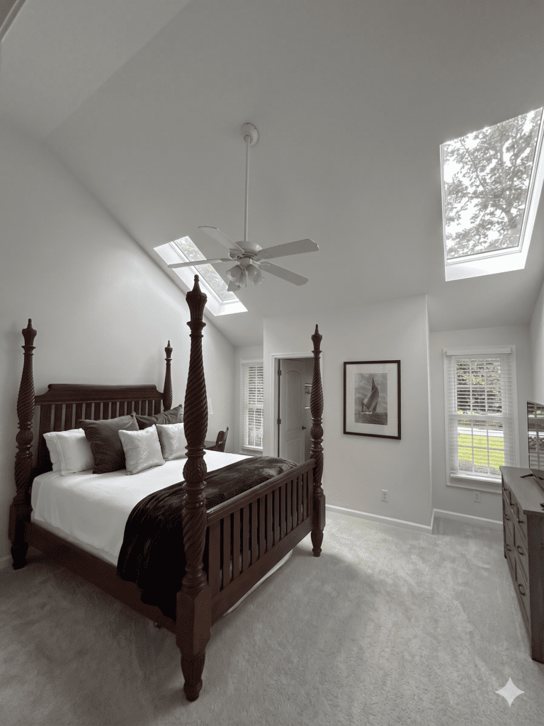 InStyle Blinds IN - a beddroom with skylights had white blinds on the windows. 